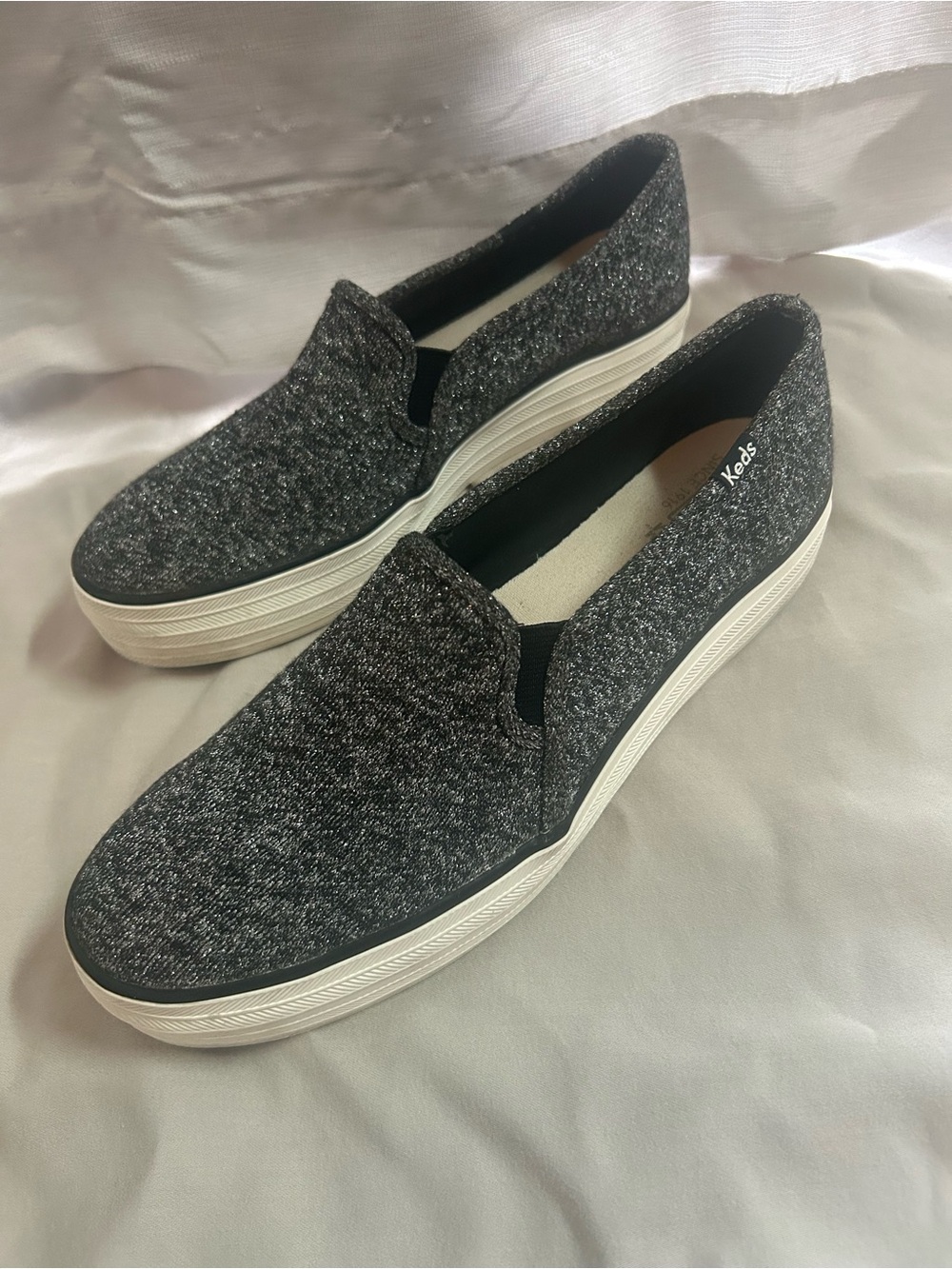 Keds Women’s Gray Sparkly Knit Slip-On Platform Loafers